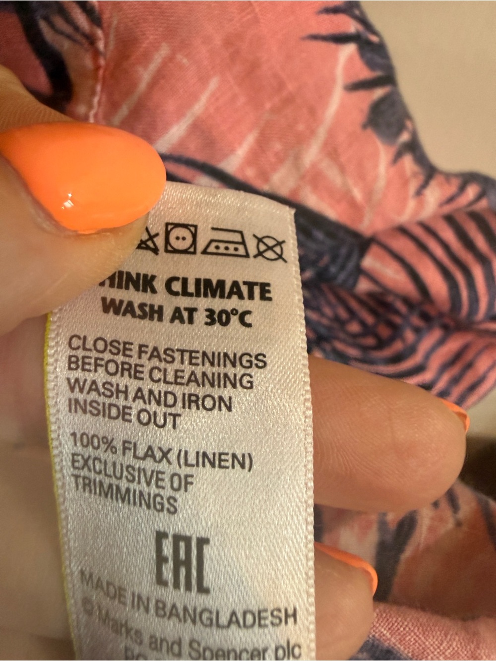 M&S Collection 100% Linen Tropical Palm Print Midi Skirt Pink UK 14 Regular - Picture 3 of 8